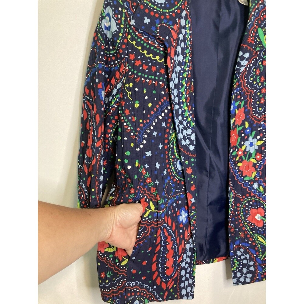 Alfred Dunner Womens Blazer Jacket 10 Navy Floral Paisley Open Front Crinkle - Picture 4 of 9